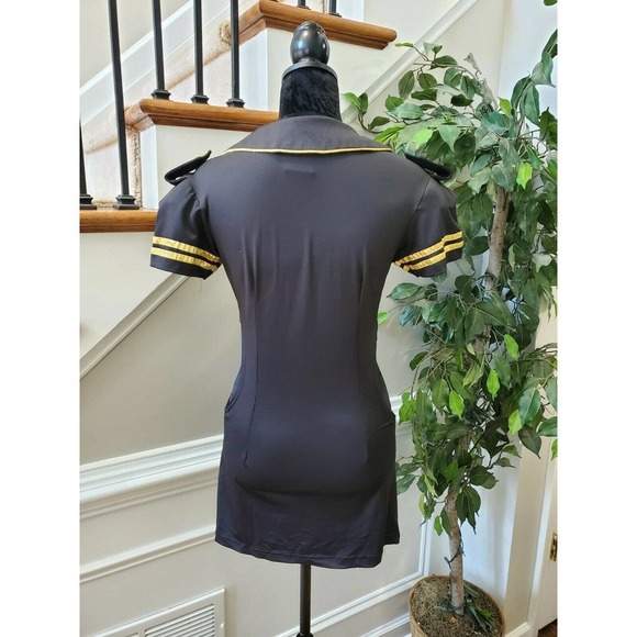 Delicious Women Solid Black Polyester Collared Short Sleeve Knee Length Dress S - Picture 10 of 12